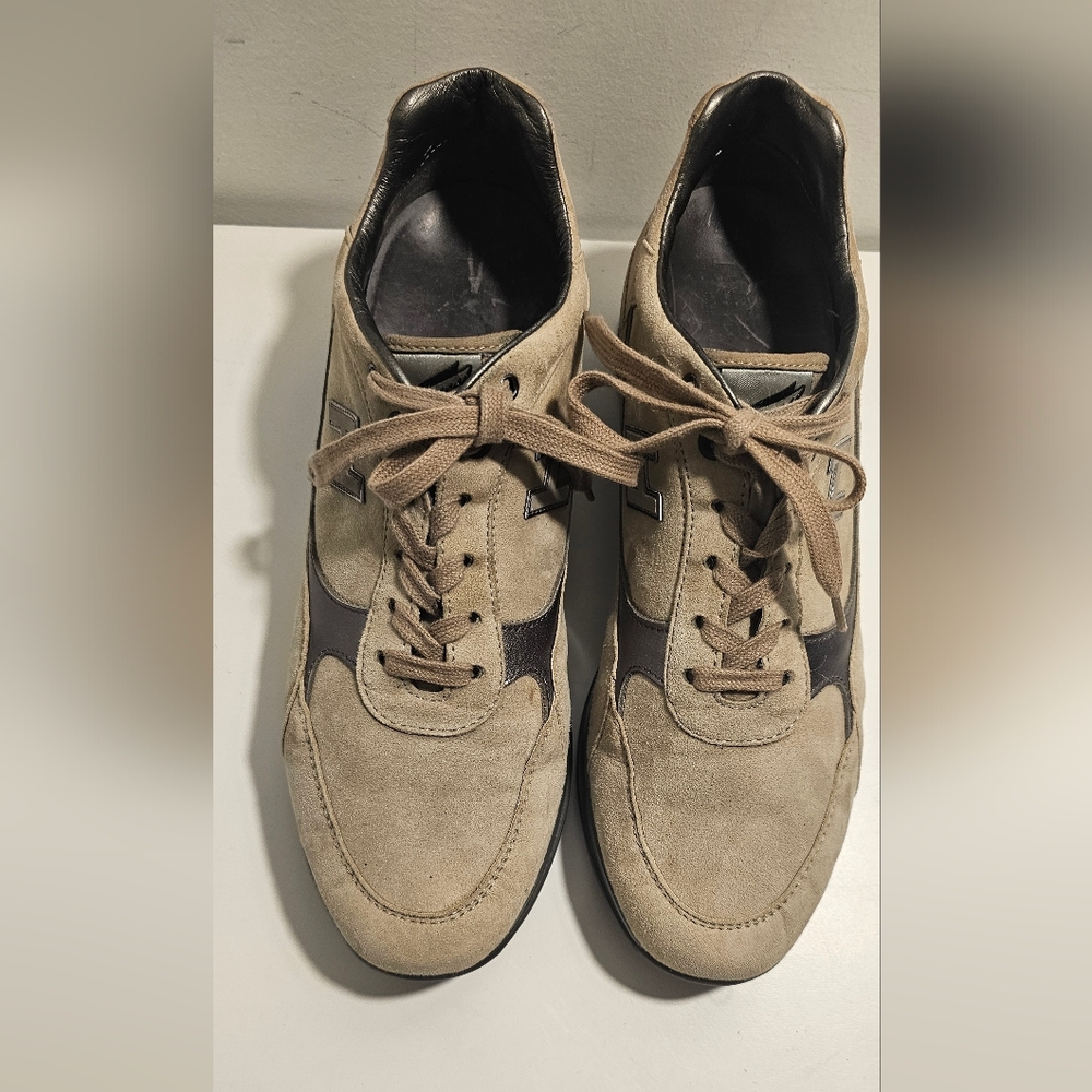 [Hogan]Women Interactive Luxury Sneakers Beige/Brown Seude Women Sz 10